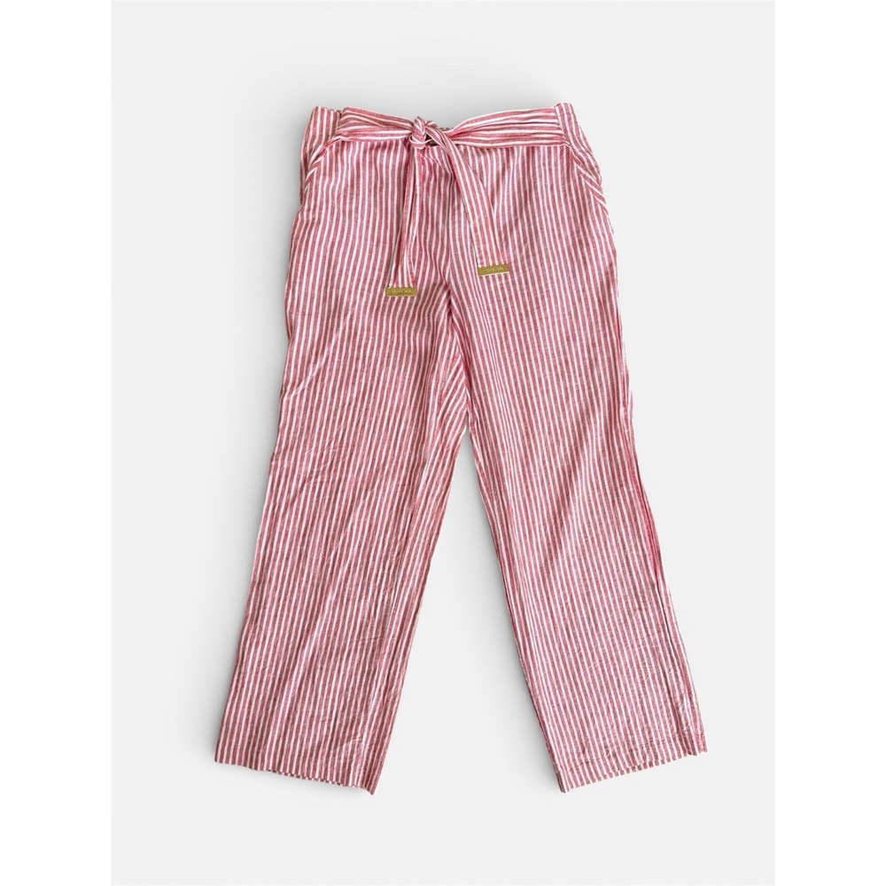 Michael Kors Linen Blend Pants Women's 12 Red White Nautical Beach Preppy Pocket